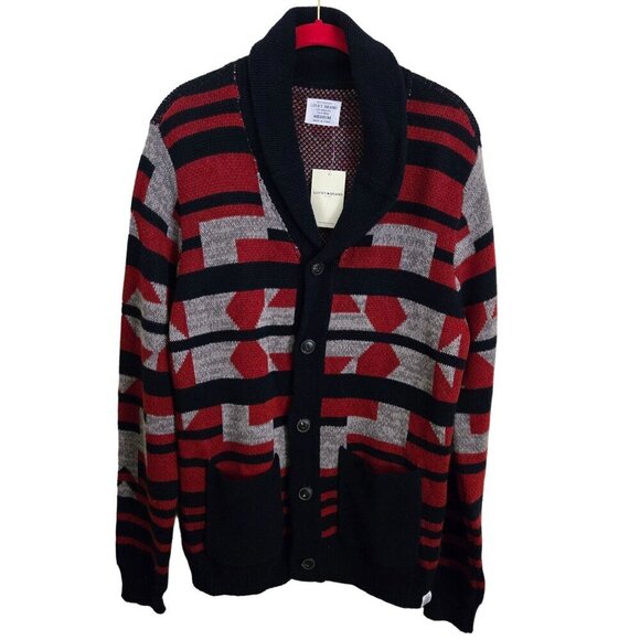 Lucky Brand NWT Legacy Shawl Collar Wool Blend Button Down Aztec Design Grandpa - Picture 1 of 10